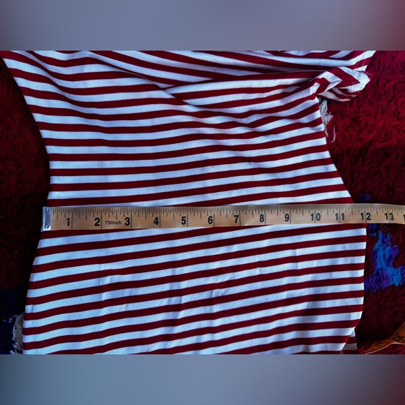 90s Vintage Bisou Bisou Red & White Horizontal Stripe Body Con Dress - Picture 8 of 12